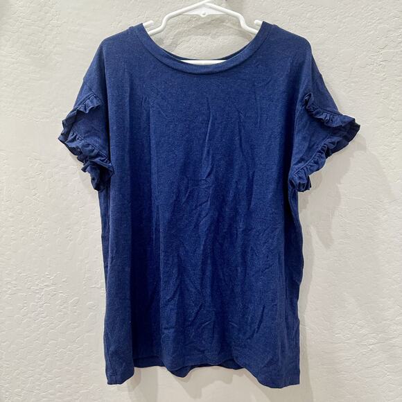 Mini Boden Blue Ruffle Sleeve Short Sleeve Shirt - Picture 1 of 6